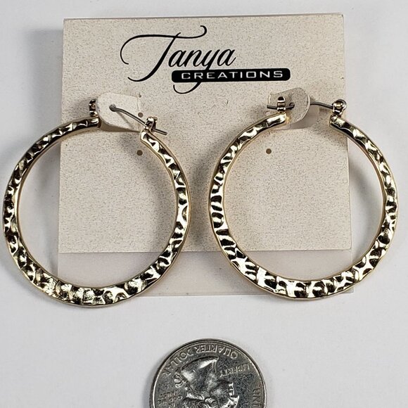 Gold Hammered Teardrop Hoop Earrings | Textured Latch-Back Design 1.75-inch - Picture 5 of 7